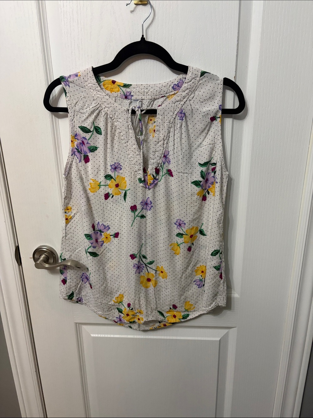 Old Navy Navy White Floral Tie-Neck Blouse